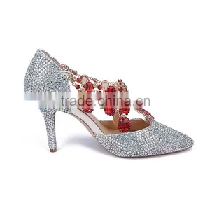 Celebrity Shoes Top One Shoes Hand Beaded Sandals Crystal Wedding High Heel Shoes Red Diamond thumbnail-1