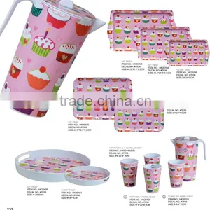 Pink Cake Designed Printed Color Cup Bowl Plate Jug Fastion Eco-friendly Bamboo Fiber Dinner Set thumbnail-1