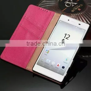 DLS Litchi Grain Genuine Leather Flip Case for Sony Z5 Plus Wallet Cover Case With Card Slot MT-5195 thumbnail-4