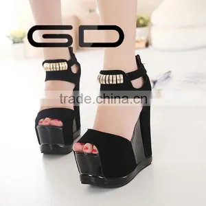 GDSHOE 2016 Ladies Sexy Rubber Wedge Shoes and Peep Toes High Heel Andals thumbnail-6