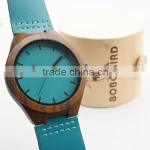 Newest Ebony Wood Wristwatches Blue Causal Watch Genuine Leather Wooden Fasion Watches for Men Women Best Gifts With Gift Box thumbnail-2
