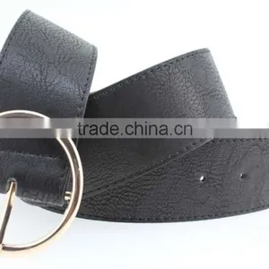 Women's Fashion Belt With Black PU Leather & Gold Circle Buckle in Chinese Factory thumbnail-5