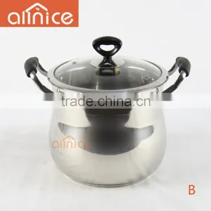 NEW Belly Shape 22cm Stainless Steel Hot Pot With Glass Lid and Bakelite Handle With Capacity 8 QT Stew Pot thumbnail-2
