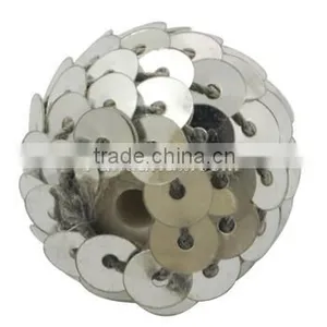 Woven Beads, Handmade Beads, Acrylic Wrapped With Paillette, Silver, 19x20mm, Hole: 3mm(CR178Y-1) thumbnail-1