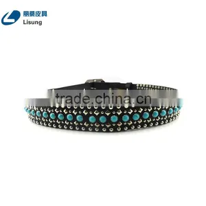 Lady Genuine Leather Turquoise Rhinestone Dress Strap Belt thumbnail-3