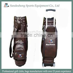 Brown Leather Golf Bag With Wheel thumbnail-1