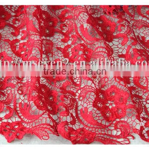 New Design Embroidered Pattern Red Polyester African Lace Fabrics for Dress thumbnail-3
