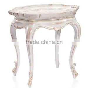 Antique Solid White Small Coffee Table Furniture, French Style Small Side Table thumbnail-1