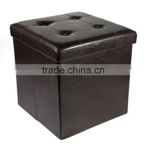 Storage Ottoman Faux Leather Collapsible Foldable Seat Foot Rest Coffee Table, Brown thumbnail-2