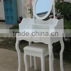 Modern Style White Wooden Dressing Table With Stool and Mirror? K/D Dresser thumbnail-2