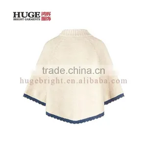 Fashion Style Lace Overlay At Shoulders Knitting Girls Sweaters thumbnail-2