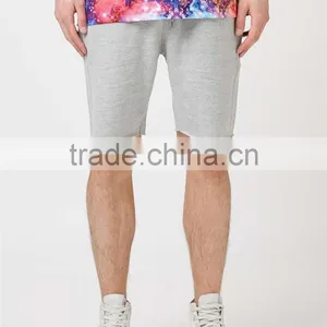 MGOO Hot Sale Raw Hem Sport Shorts Mens French Terry Cotton Shorts Plain Side Pockets Sweat Pants thumbnail-3