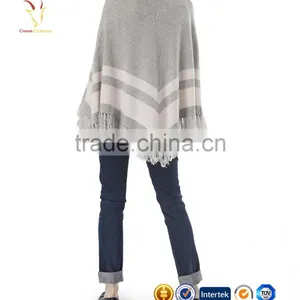 Strips and Tassel Knitted Cashmere Poncho Shawl thumbnail-4