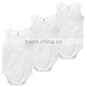 High Quality Sleeveless Blank White Cotton Baby Romper Bodysuit thumbnail-5