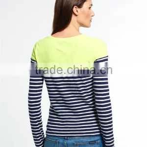 2016 Guangzhou Shandao High Fashion Design Autumn Long Sleeve Round Neck Striped Printed Cotton Ladies Elastic Hem Tops thumbnail-3