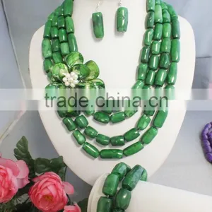 2016 GK4668 Grren Coral and Green Shell Flower Necklace Uniqut Jewelry Set ! thumbnail-1