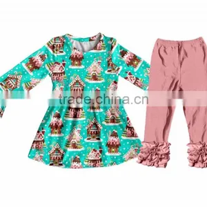 New Fashion Clothing Design For Kids Girl Boutiquegin Gerbread House Clothing Sets Christmas Children's Outfits Ruffle Trousers thumbnail-1
