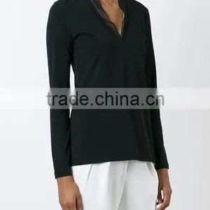Custom Women Long Sleeve V Neck Plain T-Shirts,New T Shirts Design V Neck Black Blank Plain t Shirt for Women thumbnail-4