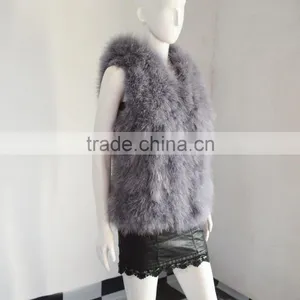 SJ007-01 Top Quality 2017 Fashion Apricot Turkey Feather Vest thumbnail-4