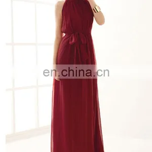 CHEFON High Neck Chiffon Red Evening Dresses Long thumbnail-2
