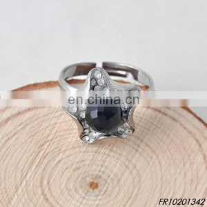 Crystal Stone Star Black Beads Open Rings thumbnail-1