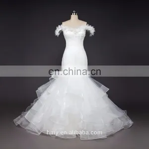 Wihte Sleeveless Off-Shoulder Ruffled Trumpet Wedding Dress thumbnail-1