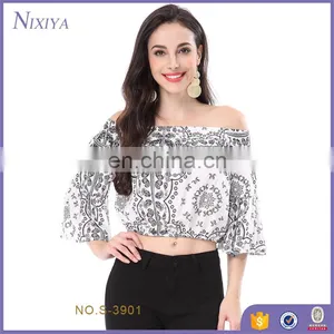 2018 Printing Flower Light Weight Wholesale Ladies Tops thumbnail-1