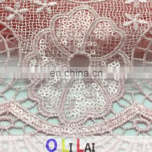 OLF0182 High Quality Pink Flower Design With 3d Sequins Lace Fabric thumbnail-5