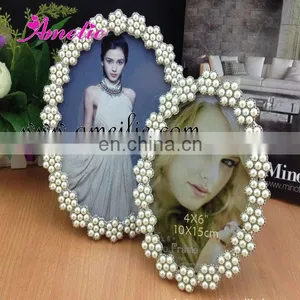 A8028 6 Inch Metal Pearl White Color Wedding Photo Picture Frame thumbnail-1