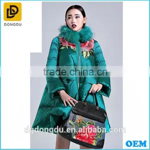 New Fashion Green Silk Stain Puffy Embroidery Women Winter Coats thumbnail-1