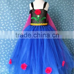(Yellow Belt)Long Dress With Handmade Flower Elsa Dress Cosplay Costume in Frozen thumbnail-1
