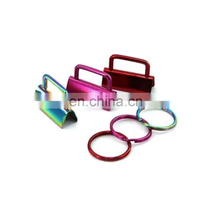 High Quality Rainbow Color Decorative Fob Hardware Metal Key With Keyring Tail Clip With Split Ring thumbnail-5