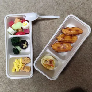 100% Compost Sugarcane Biodegradable Tableware Disposable Bagasse Single Cell Double Cell Three Cell Rectangular Paper Box thumbnail-1