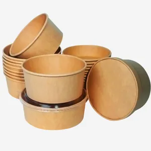 Chinese Factory Supply Logo Disposable Kraft Paper Bowl Large Capacity Paper Bowl Recyclable thumbnail-4