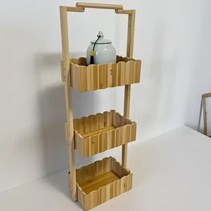 Bathroom Living Room Kitchen Home Office Wood Shower Corner Shelf Bamboo Towel Rack Storage Shelf Wooden Bamboo Shelf thumbnail-1