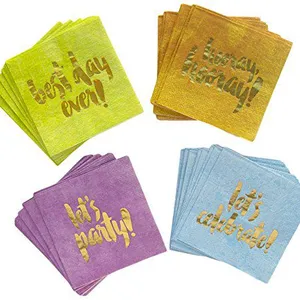 Amazon Ebay Popular 16ct Foil Gold Paper Beverage Napkins Disposable Party Tableware Ningbo PartyKing thumbnail-3