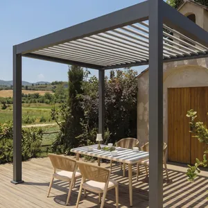 Motorized Adjustable Louver Aluminum Pergola Combo With Marble Top Outdoor Dining Set thumbnail-5