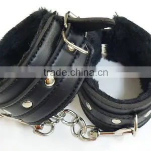 Quality Black Soft Fur Restraint Wrist & Ankle Cuffs Bondage Fetish Role Play thumbnail-1