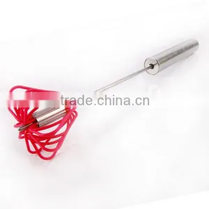 14'' Red Silicone + Stainless Steel Egg Hand Whisk Semi-auto Rotating Whisk Novelty Silicone Coated Egg Whisk thumbnail-1