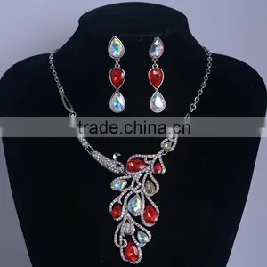 Bridal Phoenix Necklace and Earring Fashion Colorful Crystal Jewelry Set thumbnail-3