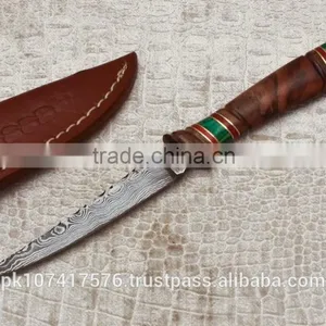 Custom Handmade Damascus Blade Fillet Knife With Ebony Wood Handle Small Skinny Knife thumbnail-1