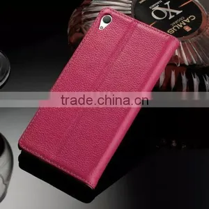 DLS Litchi Grain Genuine Leather Flip Case for Sony Z5 Plus Wallet Cover Case With Card Slot MT-5195 thumbnail-3