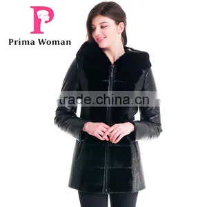 New Design Winter Women Medium Length Slim Fit Coat With Mink Hat Overcoat thumbnail-1