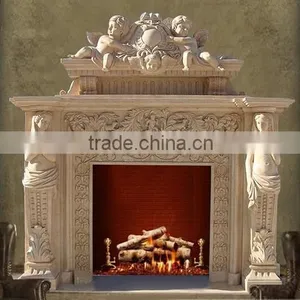 Big Carved Stone Marble Angel Fireplace Mantel Surrounds thumbnail-1