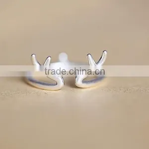 2015 Tiny Delicate Adjustable 925 Sterling Silver Deer Antler Ring thumbnail-6
