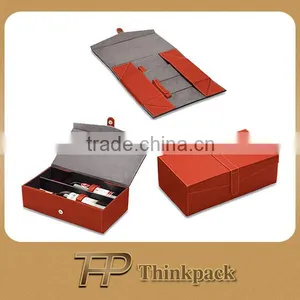 Red Folding Leather Wine Box For Two Bottle thumbnail-1