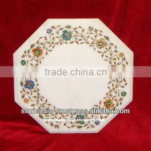 White Marble Stone Inlay Coffee Table Top thumbnail-1