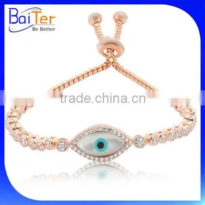 Adjustable Turkish Jewelry 925 Sterling Silver Mother of Pearl Cz Evil Eye Tennis Bracelet thumbnail-1