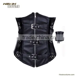 2016 Black XXL Sexy Leather Zipper Sexy Tummy Trimmer Corsets thumbnail-1