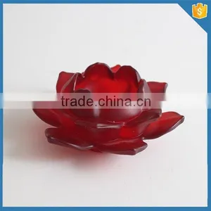 Frosted Red Color Lotus Flower Crystal Glass Tealight Candle Holder for Wedding Decoration thumbnail-1